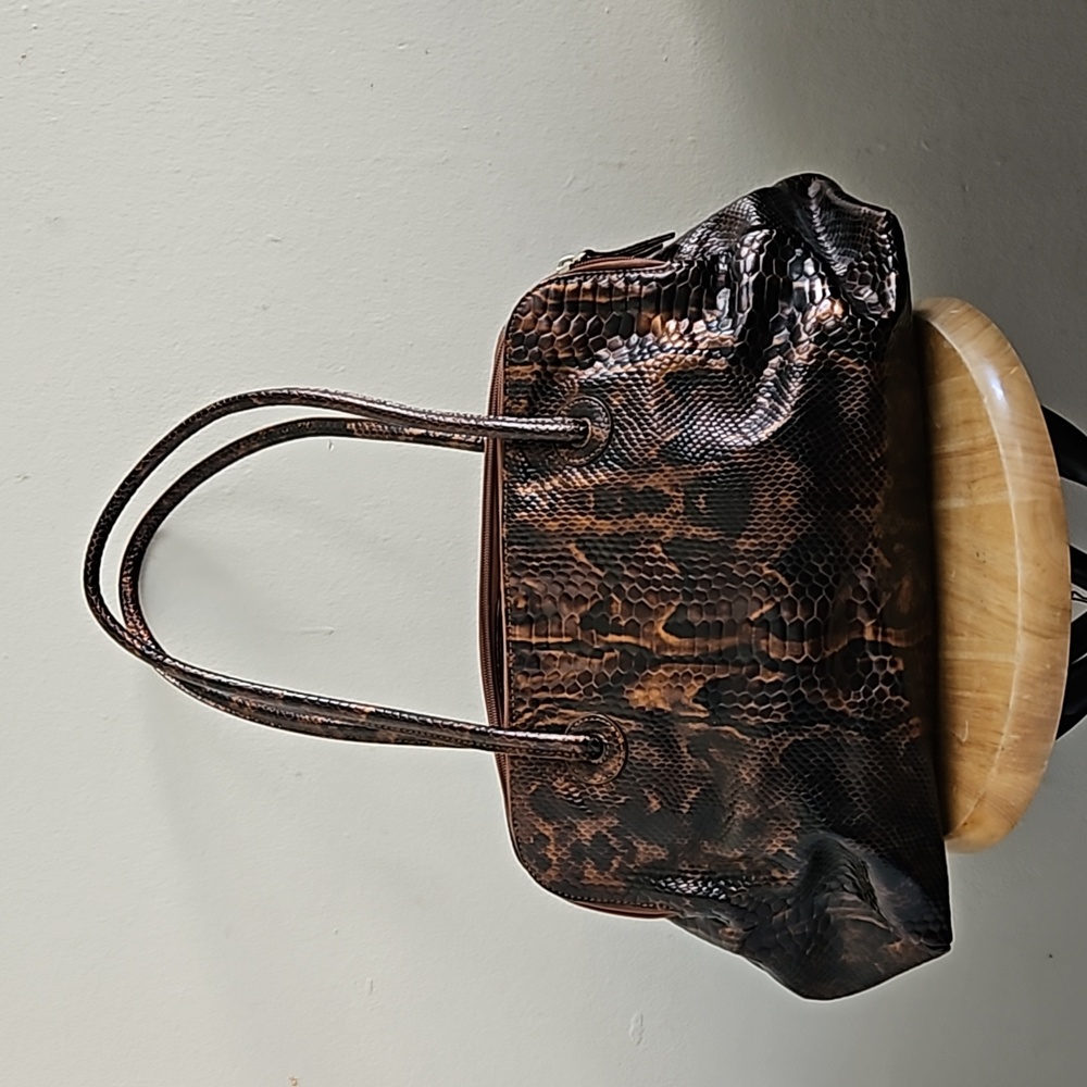 Danier Brown and Black Snake-Embossed Shoulder Bag
